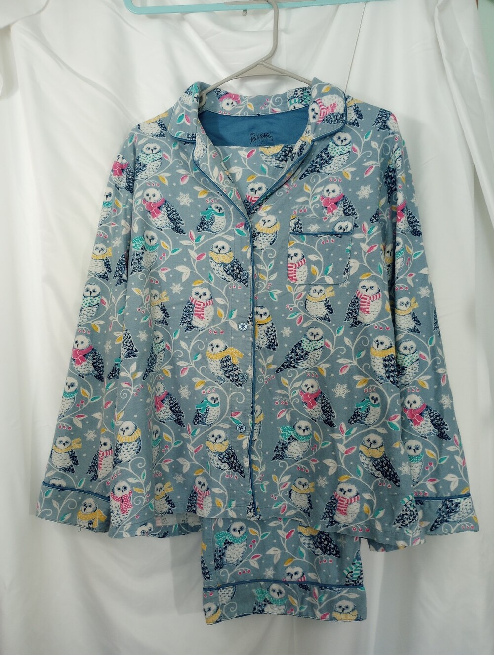 Nick & Nora Light Blue Owl Print Women's Pajama Set Size Large